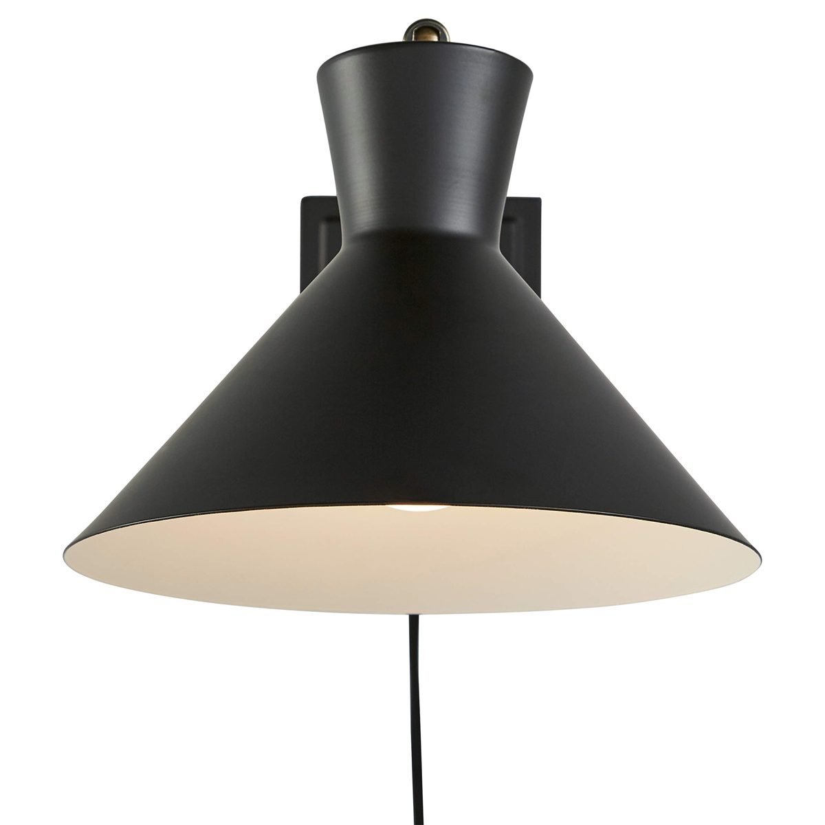 Amazon Brand – Rivet Mid-Century Swiveling Long Arms, Pivoting Head, Plug-In, Hardwire or 2-in-1 Option Wall Sconce with Bulb, 10.4"H, Matte Black with Antique Brass