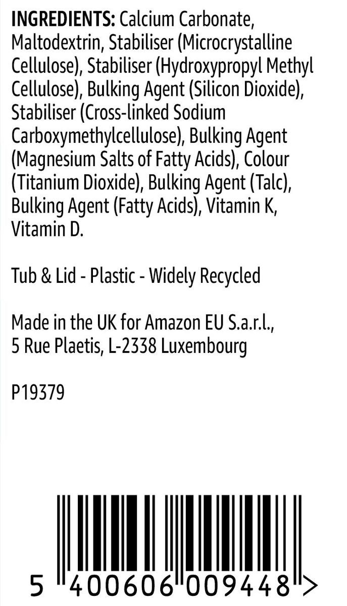 Amazon Brand - Solimo Calcium, D and K2 Food Supplement, 365 Tablets