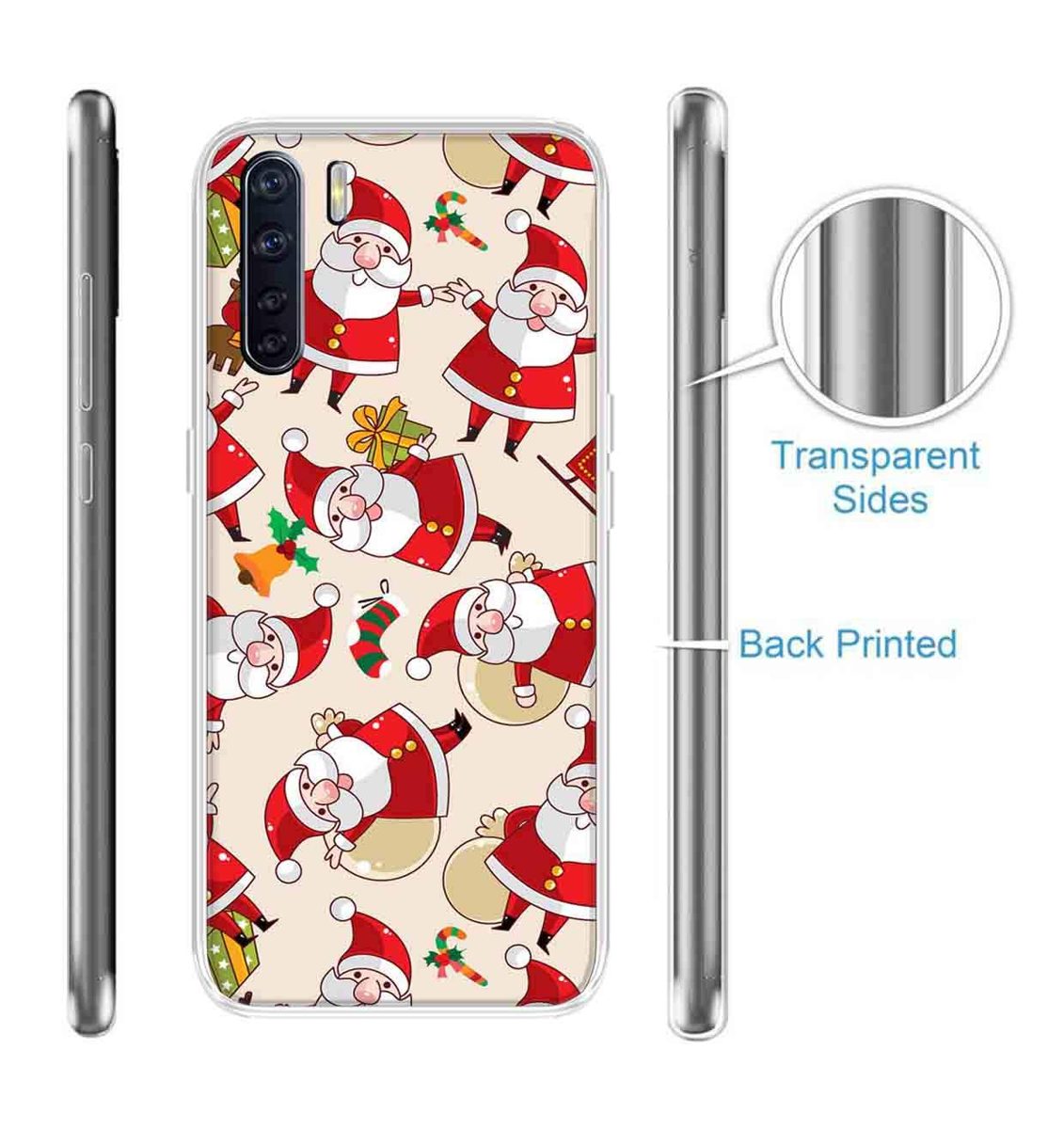 Amazon Brand - Solimo Designer Multicolor Santa Claus Pattern Printed Soft Back Case Mobile Cover for Oppo F15
