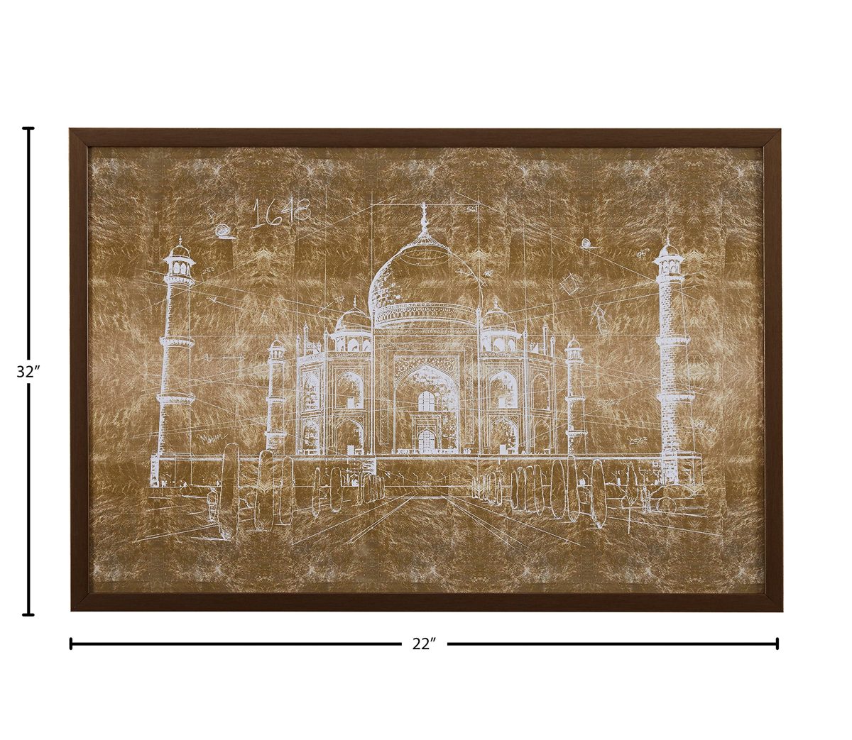 Amazon Brand – Rivet White on Bronze Print of Taj Mahal Wall Art, Bronze Frame, 32" x 22"