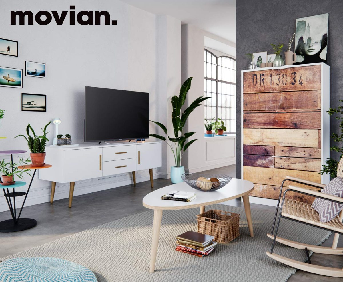 Movian Adour 3-Door Shoe Cabinet/Cupboard/Organizer, 25 x 75 x 128cm, White & Vintage-Wood-Look