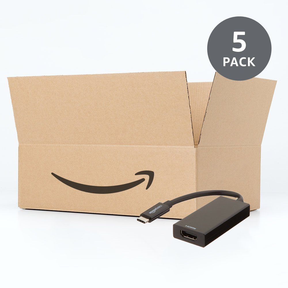 AmazonBasics USB 3.1 Type-C to HDMI Adapter - Black, 5-Pack