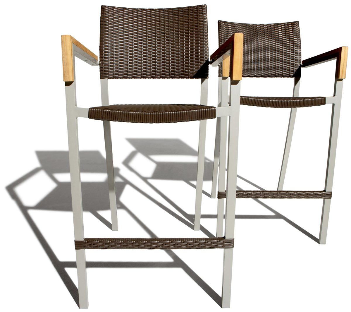 Strathwood Camano All-Weather Wicker Bar Chair with Teak Arm Rests, Set of 2