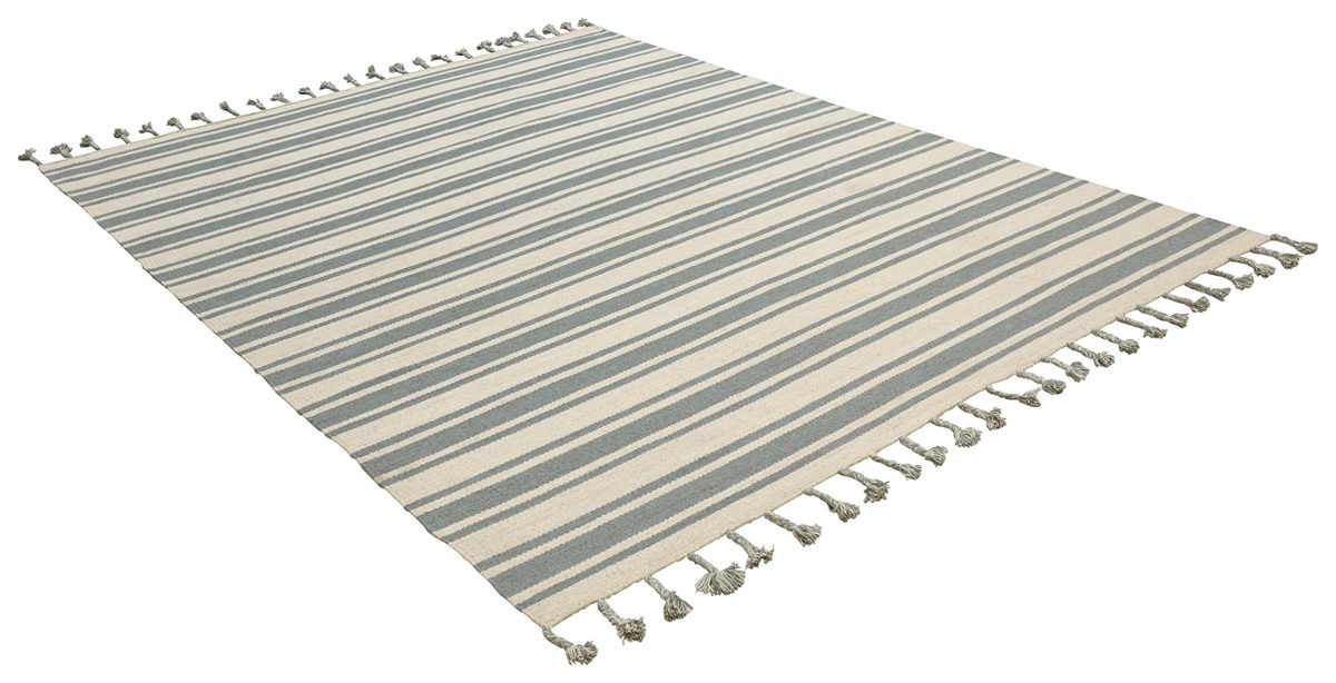 Amazon Brand – Stone & Beam Los Altos Striped Dhurrie Farmhouse Area Rug, 5' x 7' 6", Blue and Ivory