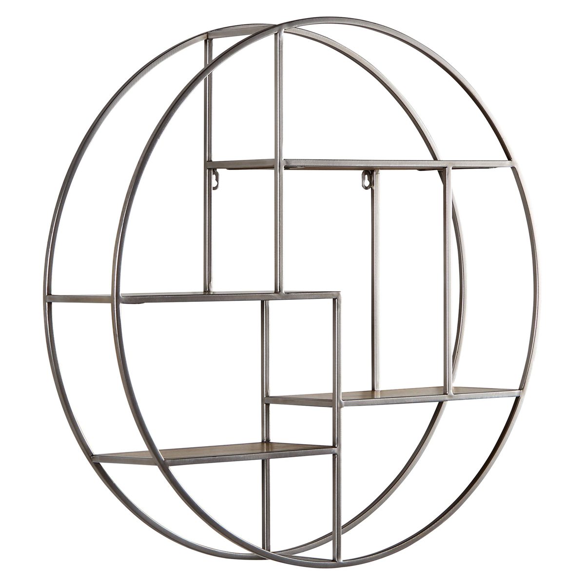 Rivet Contemporary Round Floating Iron 4 Shelf Wall Unit - 29.72" W, Natural Wood and Silver (Renewed)