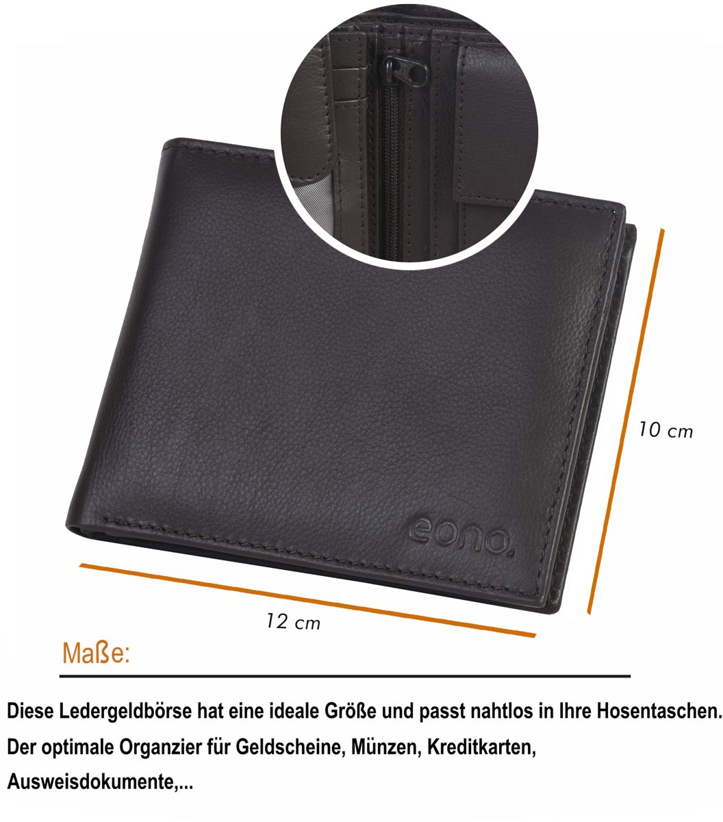 Eono by Amazon Leather Wallet for Men and Women - Flat Design with RFID Reading Protection Function, Cowhide nappa leather brown
