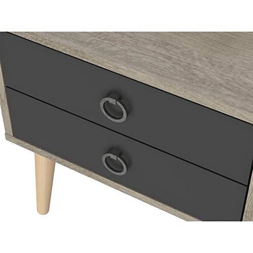 AmazonBasics 2-Drawer Bedside Table, 45 x 38 x 49 cm, Light Brown/Dark Grey