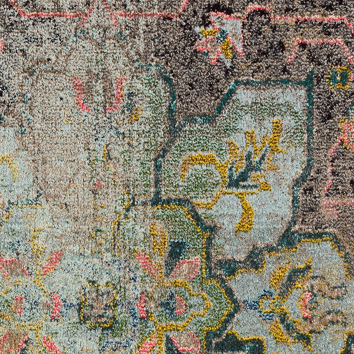Amazon Brand – Rivet Distressed Floral Medallion Rug, 5'3" x 7'7", Aqua