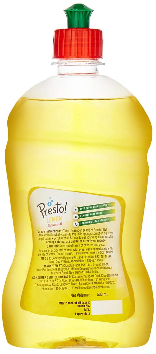 Amazon Brand - Presto! Dish Wash Gel - 500 ml (Lemon)