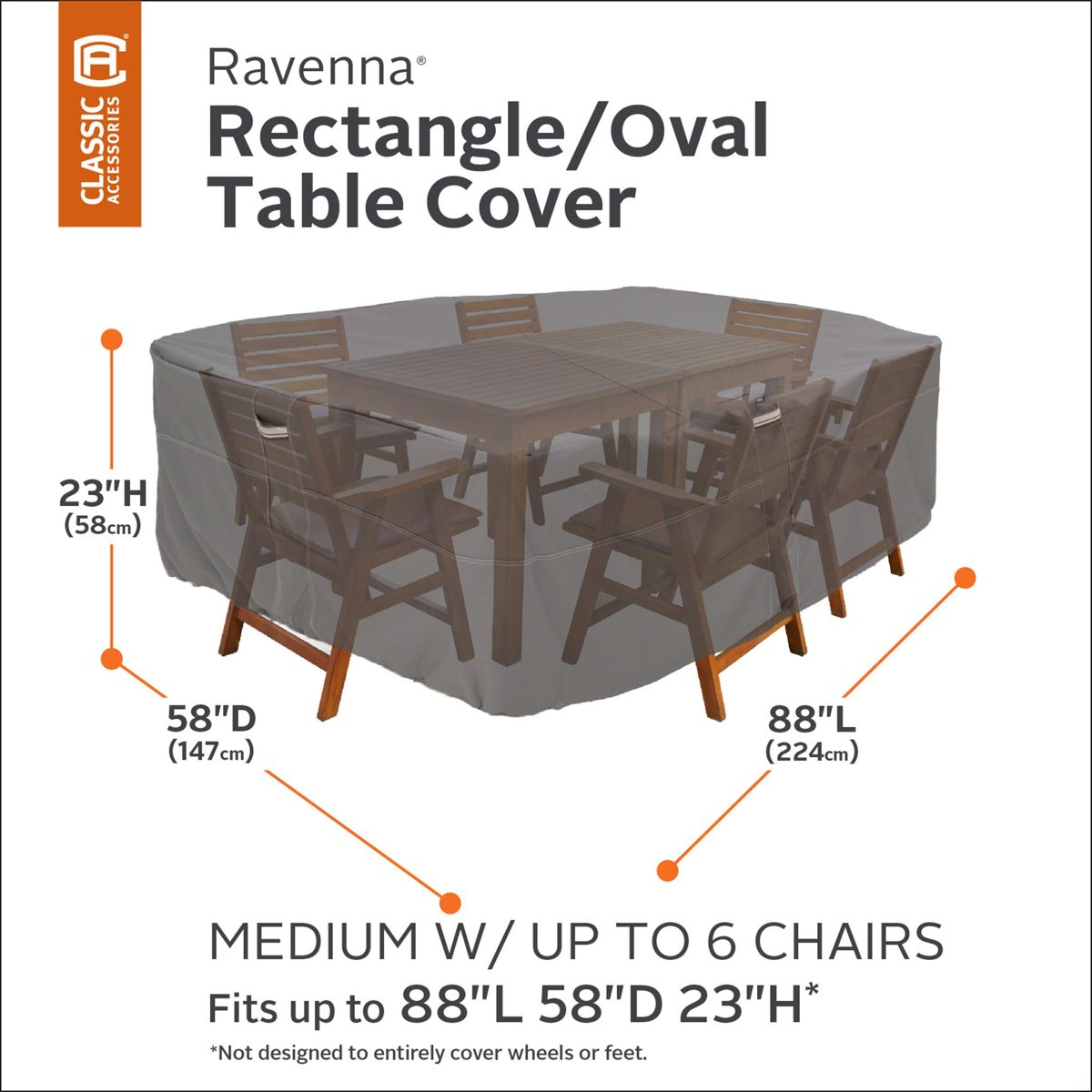 Classic Accessories Ravenna Oval/Rectangular Garden Table & Chairs Cover, taupe