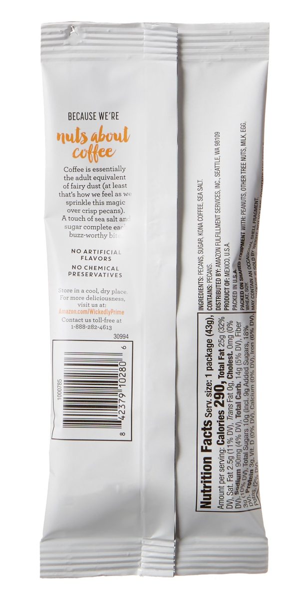 Wickedly Prime Roasted Pecans, Kona Coffee, Snack Pack, 1.5 Ounce (Pack of 15)