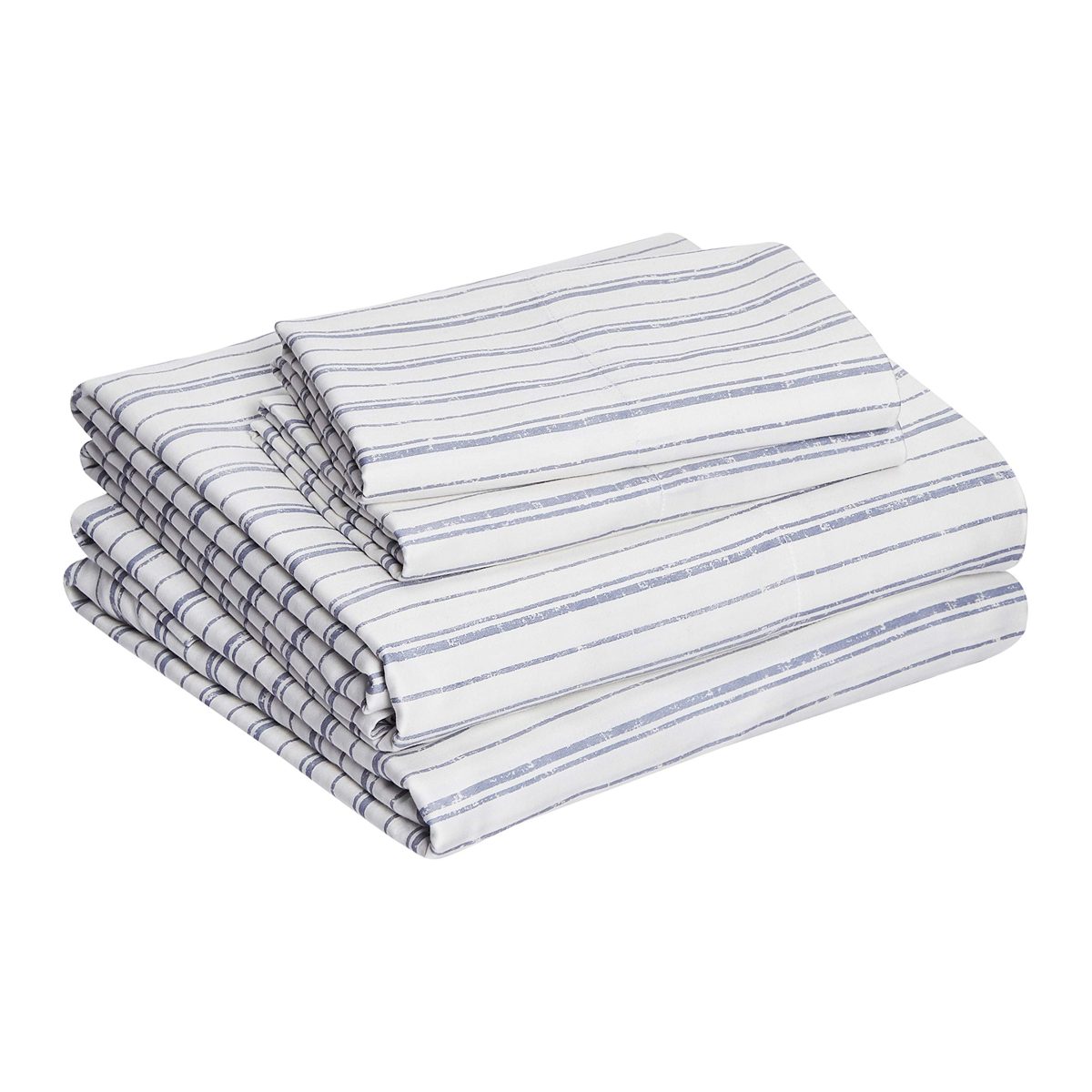 AmazonBasics Super-Soft Cotton Sheet Set - King, Blue Textured Stripe