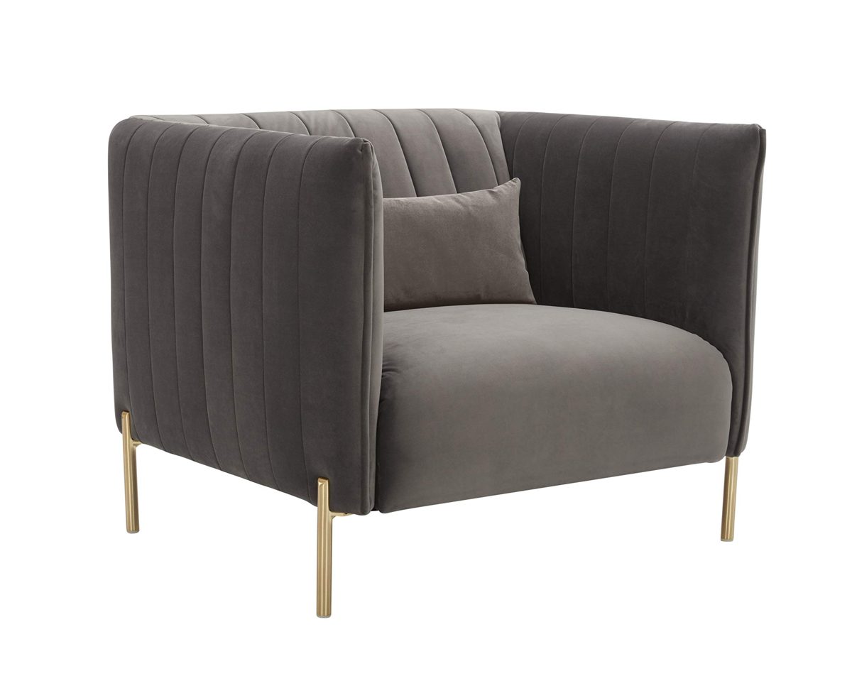 Amazon Brand – Rivet Frederick Mid-Century Modern Tufted Velvet Living Room Chair, 38"W, Grey