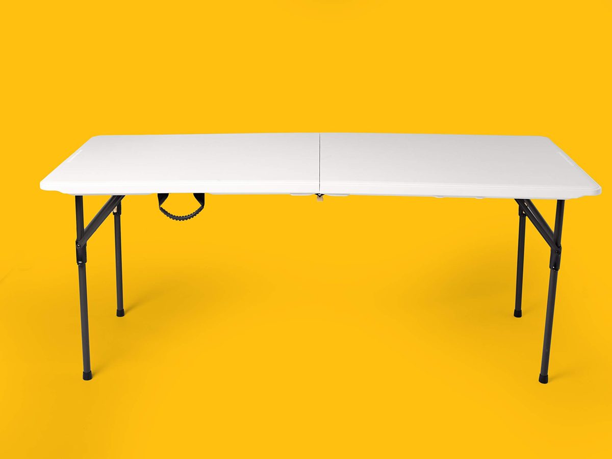AmazonCommercial 6ft Folding Table, Half-Folded, White Granite