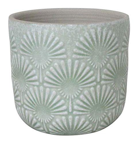 Amazon Brand – Stone & Beam Small Fan-Embossed Planter, 4.3"H, Seafoam Green