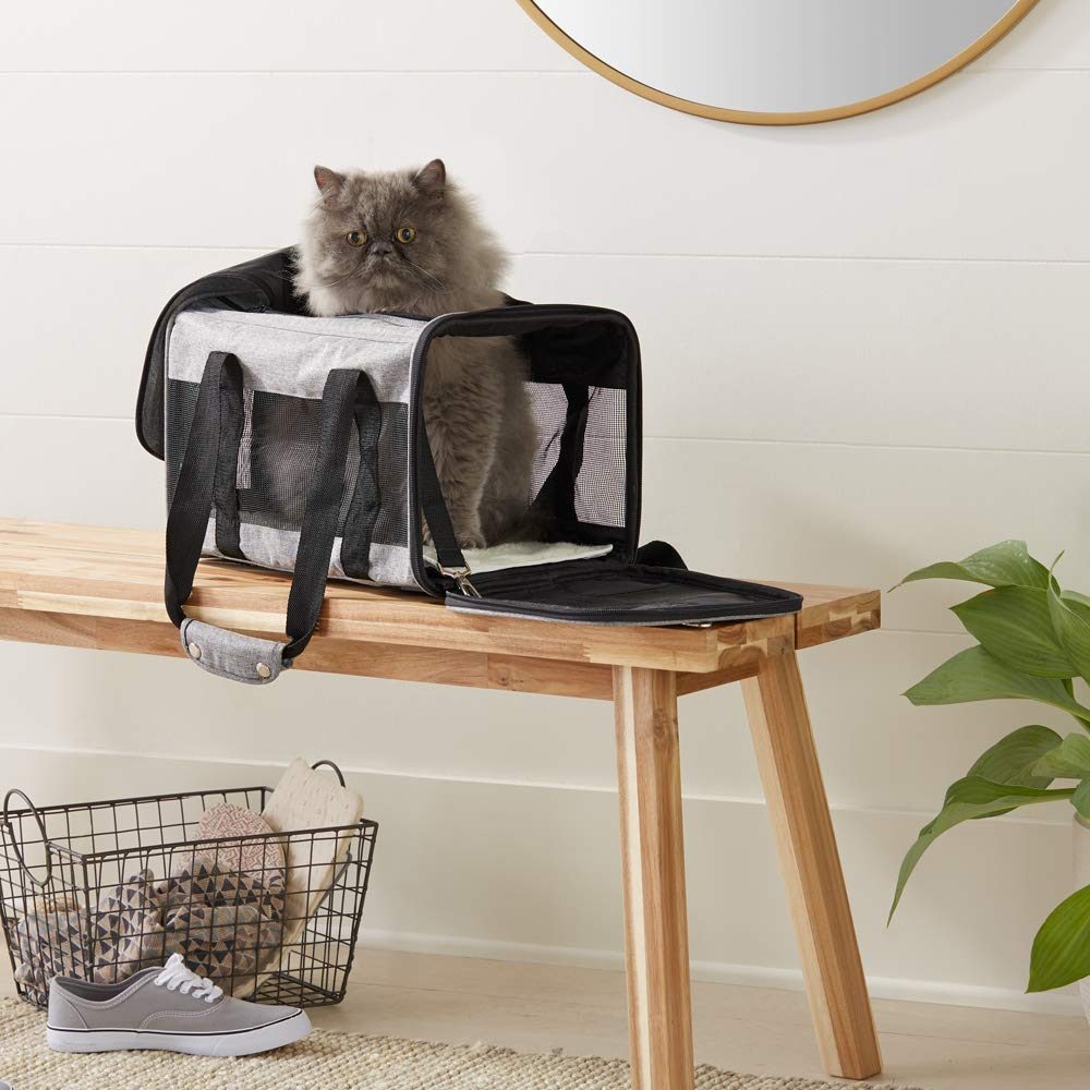 AmazonBasics Soft-Sided Pet Travel Carrier - Grey, Medium