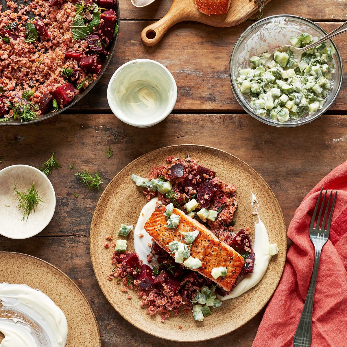 Amazon Meal Kits, Herb-Roasted Salmon with Cumin Beets & Bulgur, Serves 2