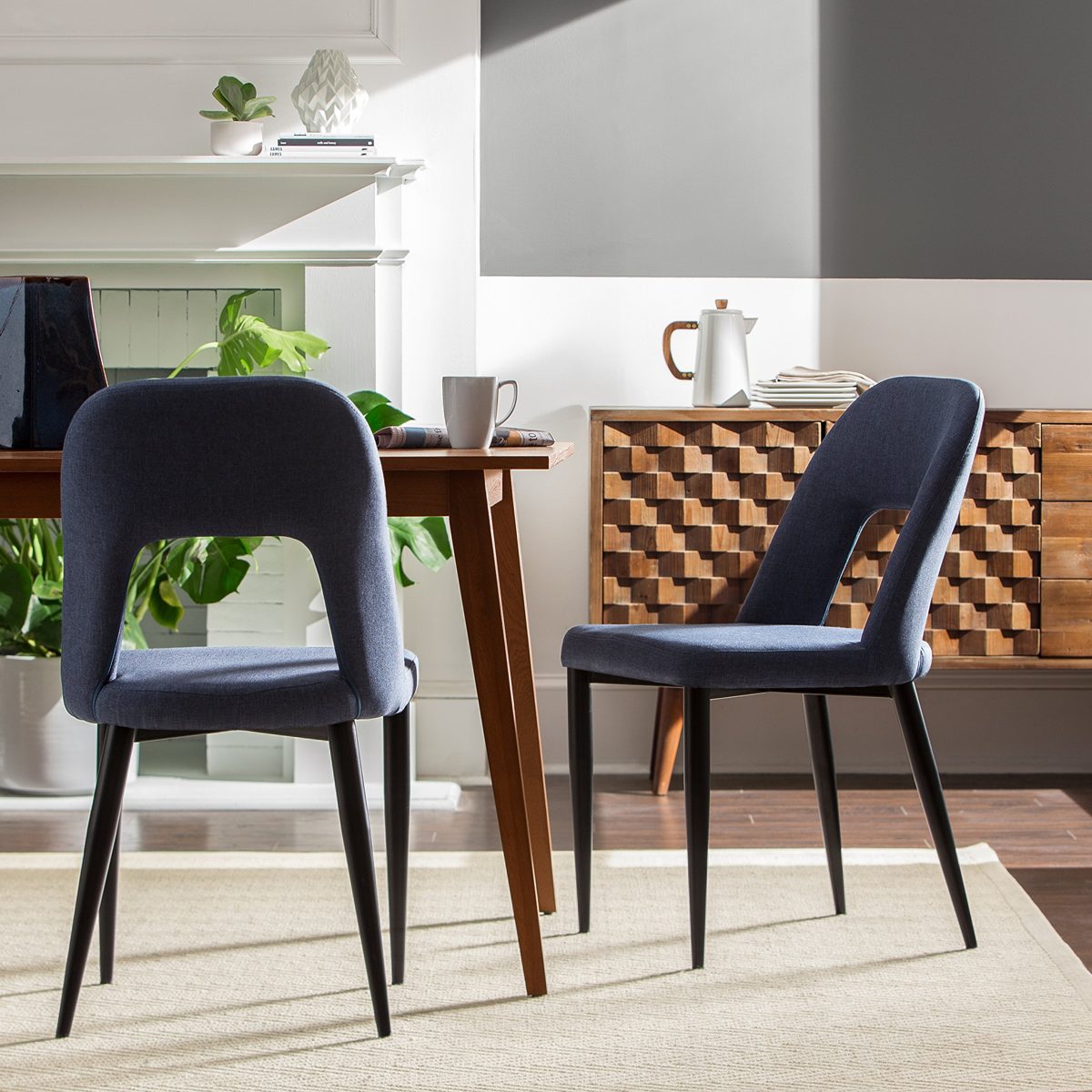 Amazon Brand – Rivet Florence Mid-Century Modern Set of 2 Wide Open-Back Accent Kitchen Dining Room Chairs, 18.8"W, Navy Blue