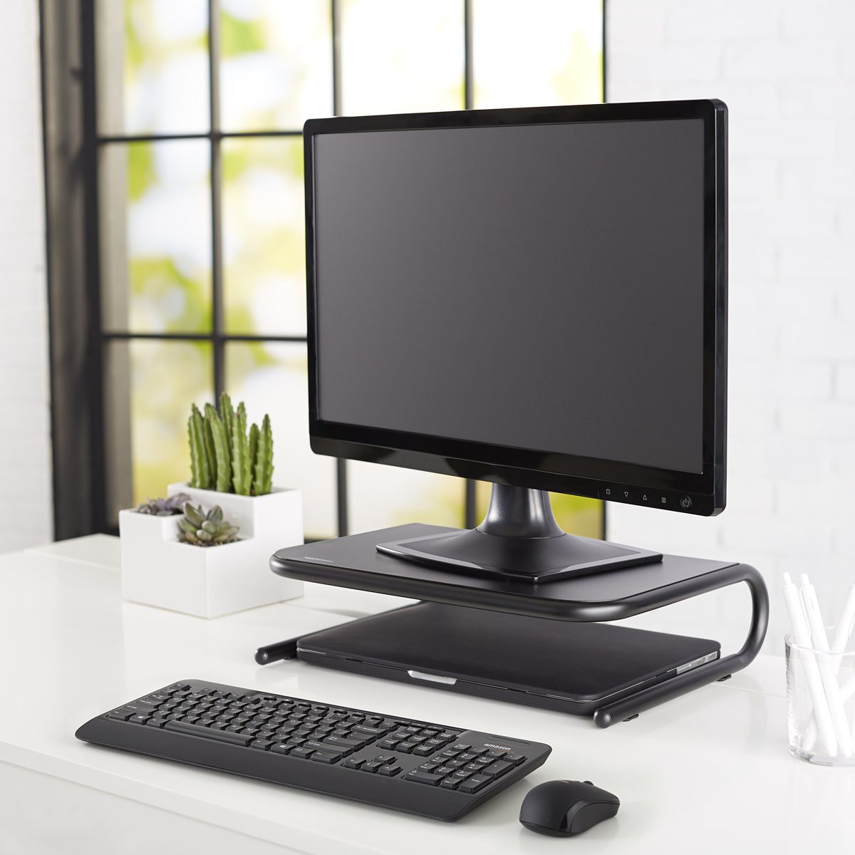 AmazonBasics Metal Monitor Stand, Black, 8-Pack