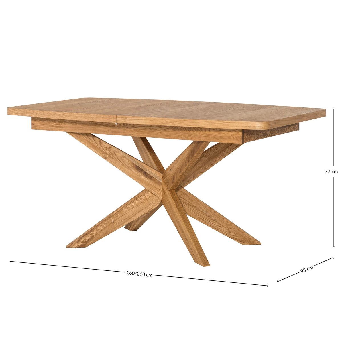 Amazon Brand - Alkove Olney Solid Wood Extendable Table, 160/210 x 77 x 95 cm, Oak with Natural Veneer