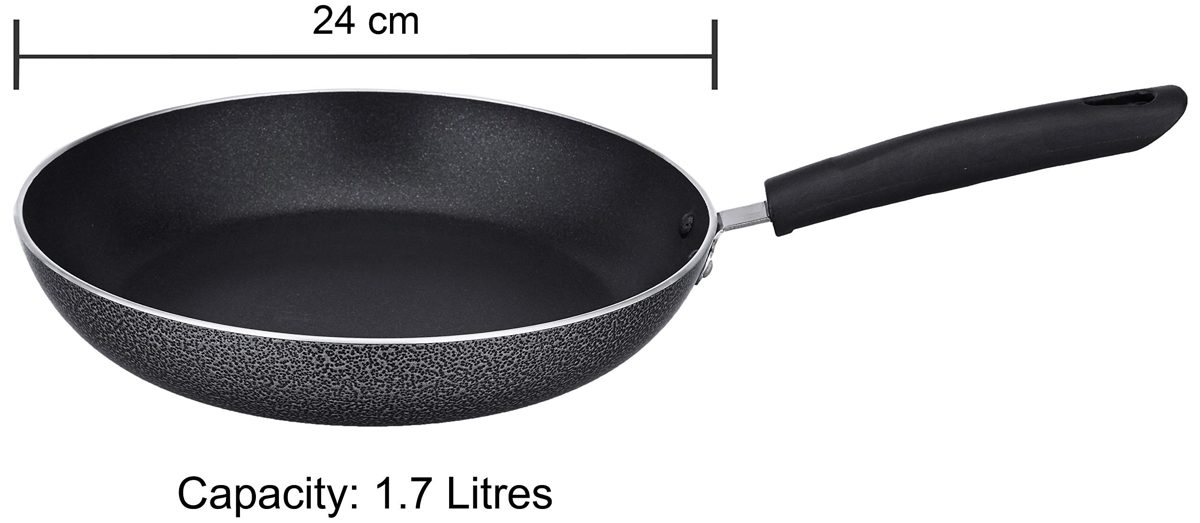 Amazon Brand - Solimo Non Stick Frypan (24 cm, Hammertone finish, 3 coat, 2.9mm thickness)