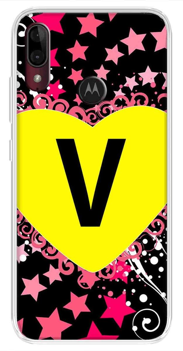 Amazon Brand - Solimo Designer Multicolor Heart Pattern Alphabet-V Printed Soft Back Case Mobile Cover for Motorola Moto E6s / Motorola Moto E6 Plus