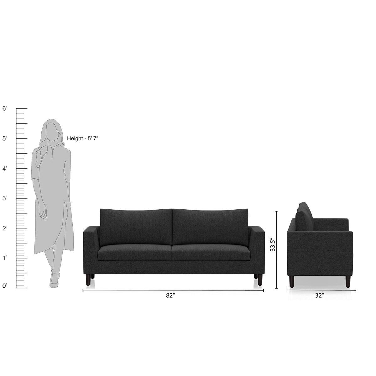 Amazon Brand - Solimo Bryan Fabric 3 seater Sofa (Grey)