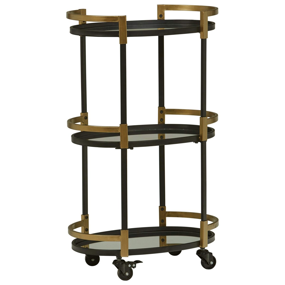 Amazon Brand – Rivet Modern Glass Shelf Rolling Serving Bar Cart, 32.28"H, Black &amp; Gold