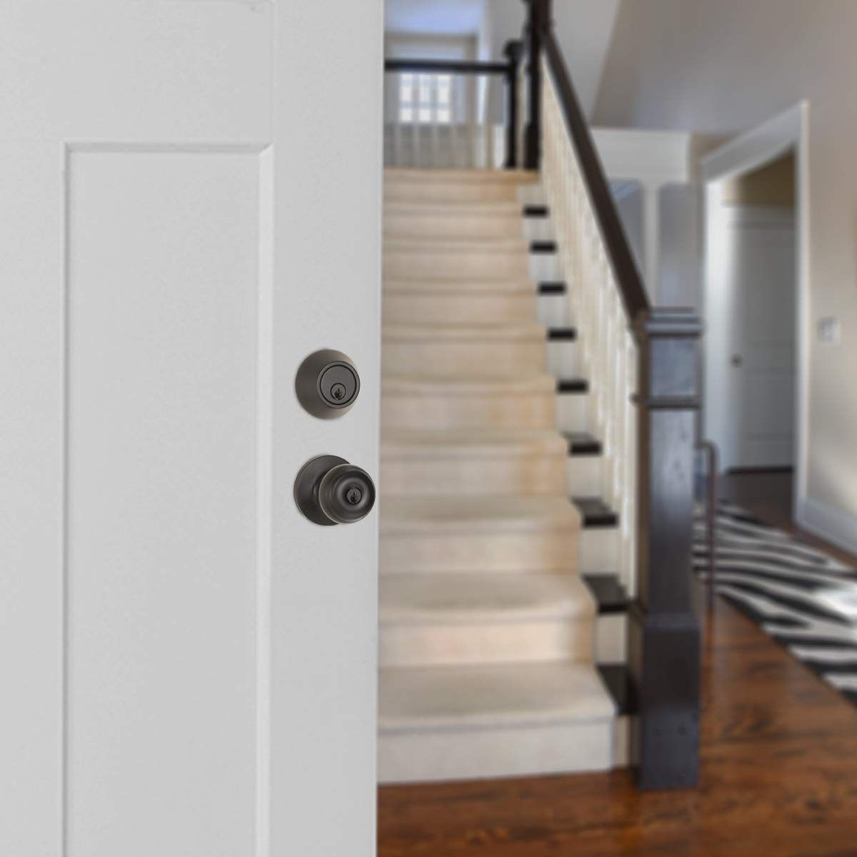 AmazonBasics Exterior Door Knob With Lock and Deadbolt, Classic, Matte Black
