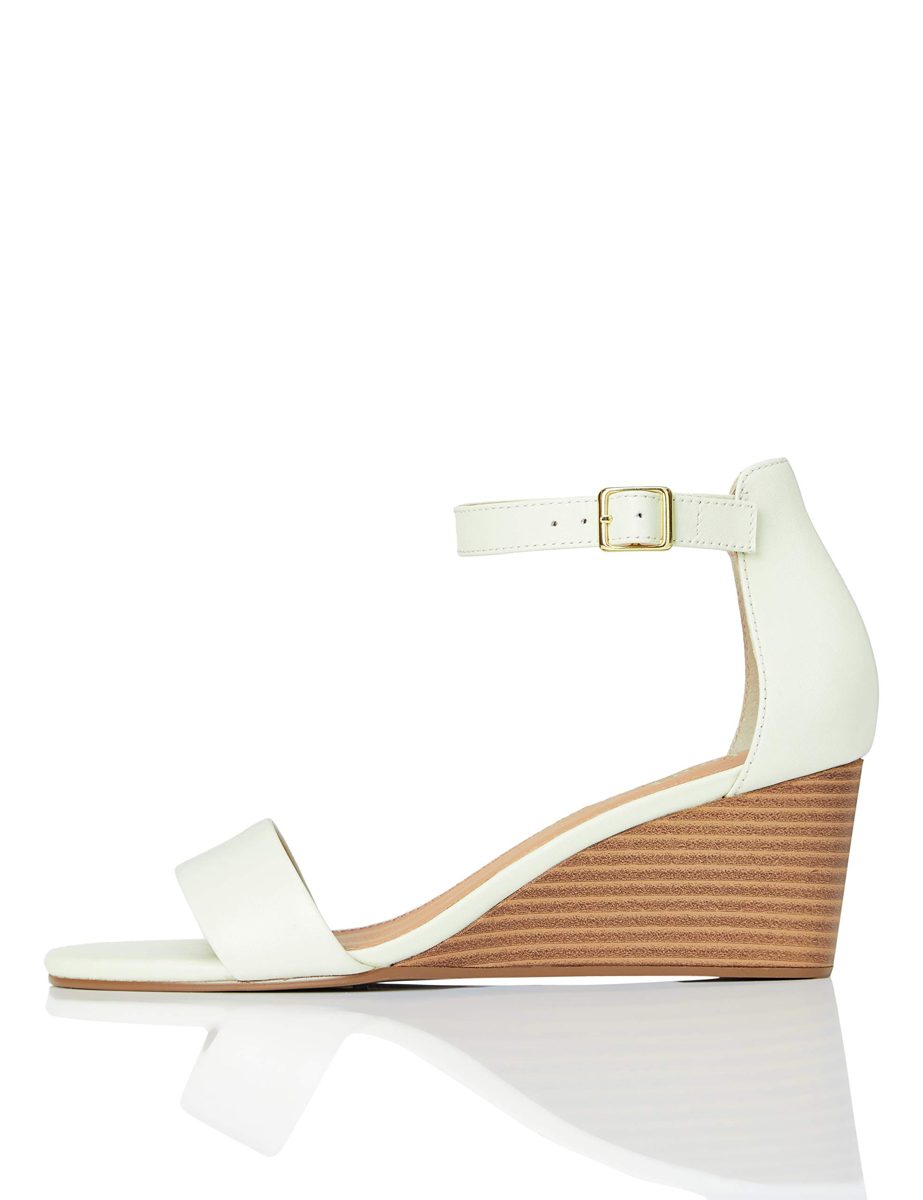 find. Wedge Leather, Women's Heels Sandals Open Toe Sandals, Ivory (off-white), 4 UK (37 EU)