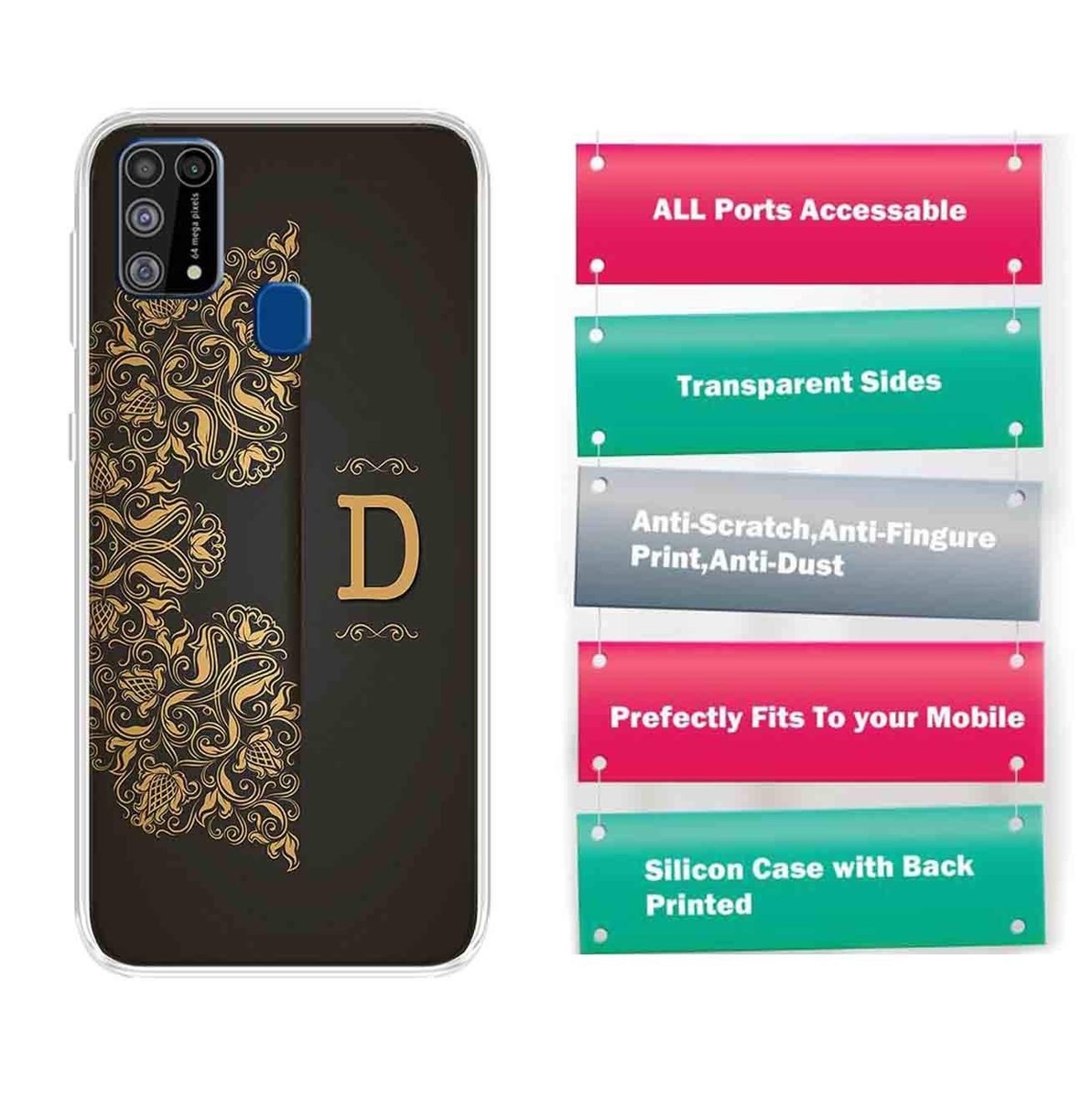 Amazon Brand - Solimo Designer Multicolor Black Pattern Alphabet-D Printed Soft Back Case Mobile Cover for Samsung Galaxy M31