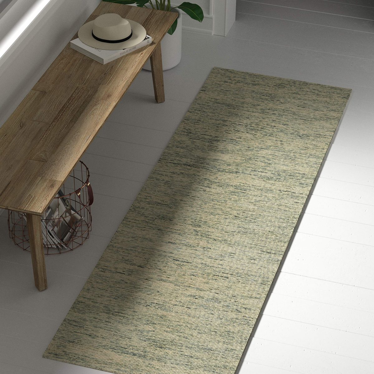 Stone & Beam Contemporary Speckle Wool Runner Rug, 2' 3" x 7' 6", Seafoam