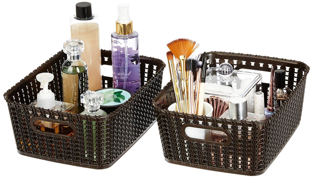(Renewed) Amazon Brand - Solimo Storage Basket, Set of 2, Medium, Brown