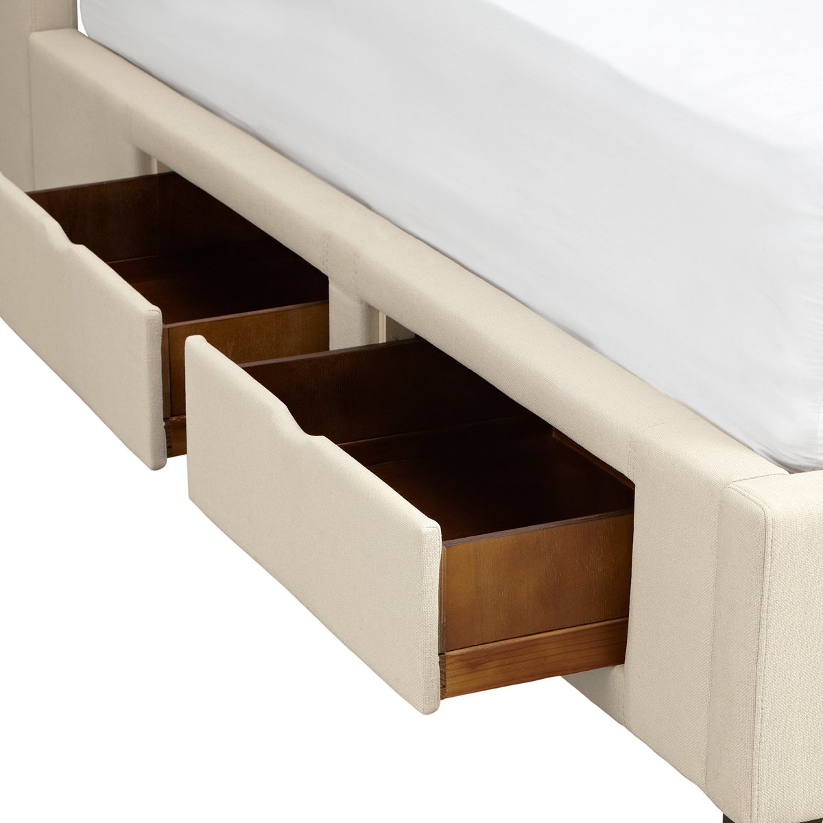 Stone & Beam Clifton Modern Upholstered Queen Bed with Storage Drawers, 69.5"W, Cream