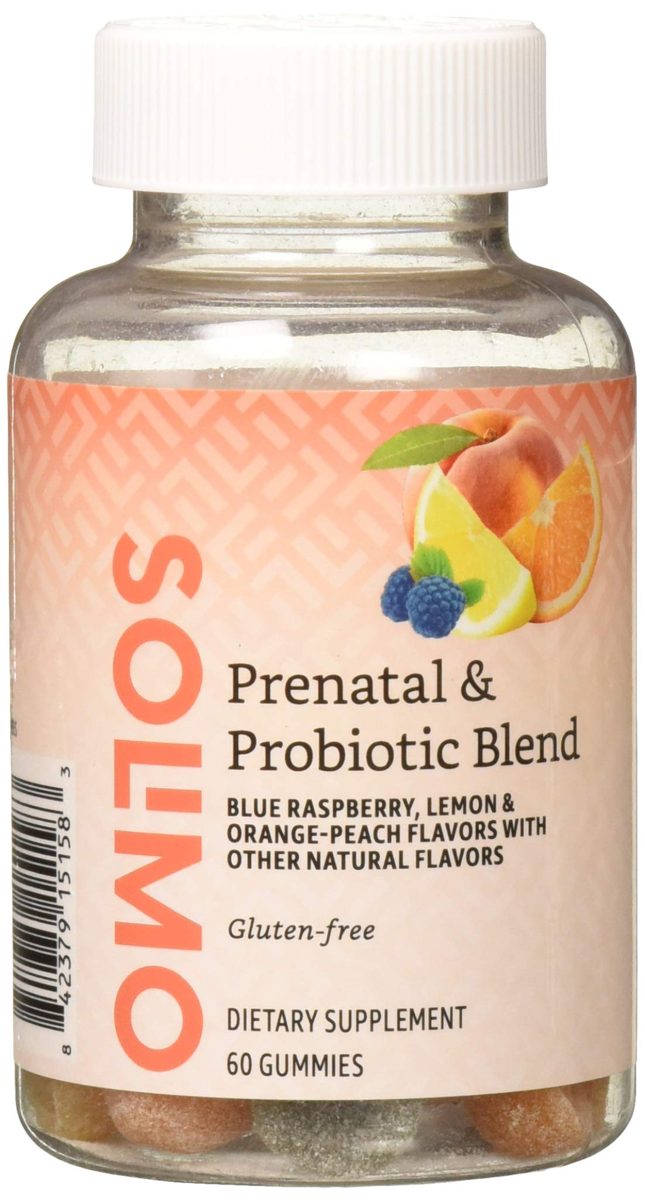 Amazon Brand - Solimo Prenatal & Probiotic Blend - Pregnancy Wellness - 70mg Omega 3 Fatty Acids with 20mg Probiotics, 60 Gummies, 1 Month Supply