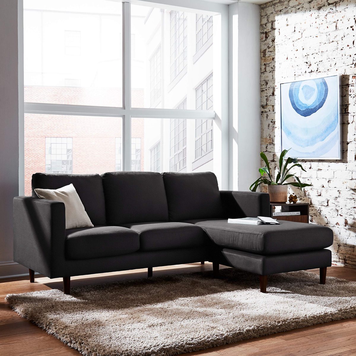 Amazon Brand – Rivet Revolve Modern Upholstered Sofa with Reversible Sectional Chaise, 80"W, Storm Grey