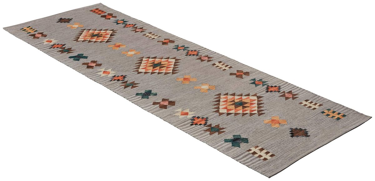 Amazon Brand – Stone & Beam Casual Geometric Southwestern Flatweave Cotton Runner Rug, 2' 6" x 8', Gray, Orange