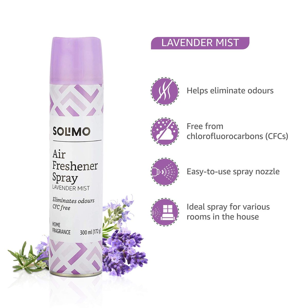 Amazon Brand - Solimo Air Freshener Spray - Lavender Mist, 300ml