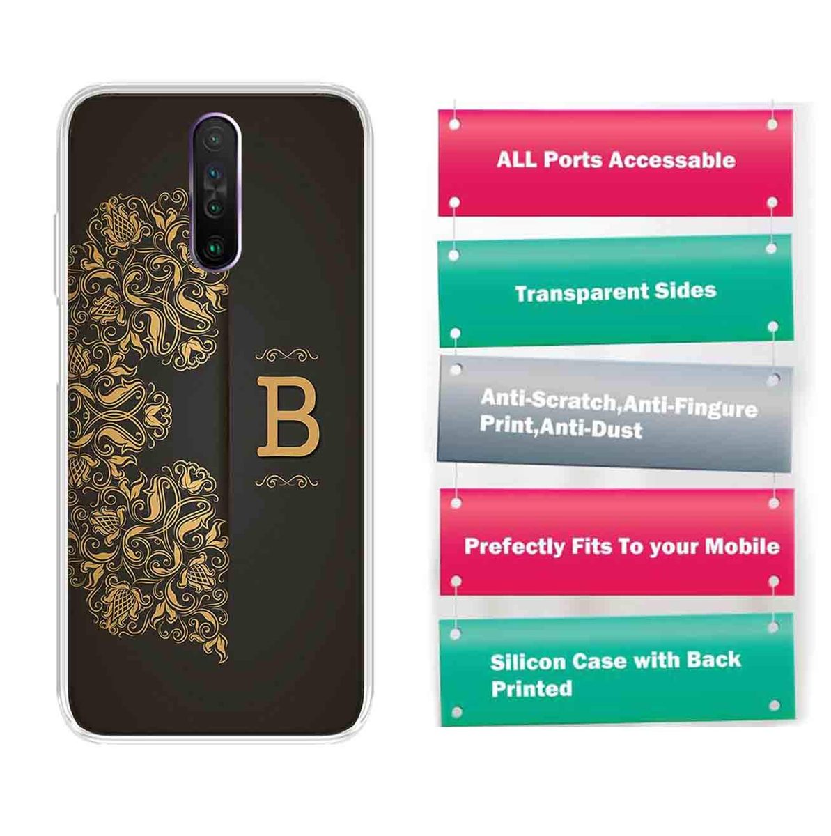 Amazon Brand - Solimo Designer Multicolor Black Pattern Alphabet-B Printed Soft Back Case Mobile Cover for Poco X2 / Xiaomi Redmi K30