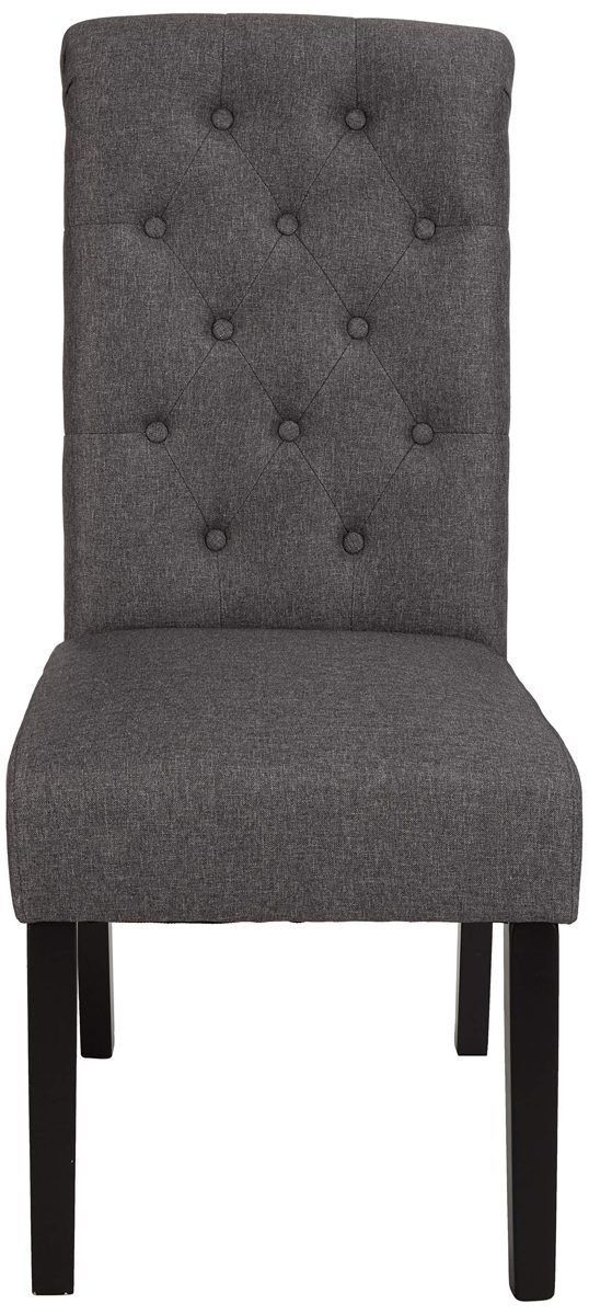 AmazonBasics Classic Fabric Tufted Dining Chair with Wooden Legs - Set of 2, Charcoal