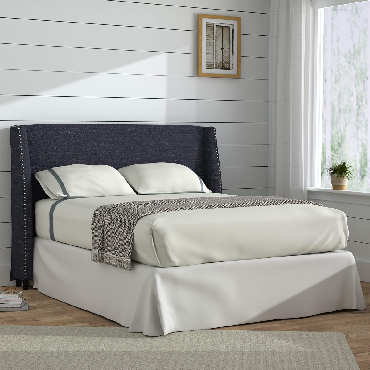 Stone & Beam Merrill Queen Headboard with Decorative Nailhead Trim, 75"W, Eclipse