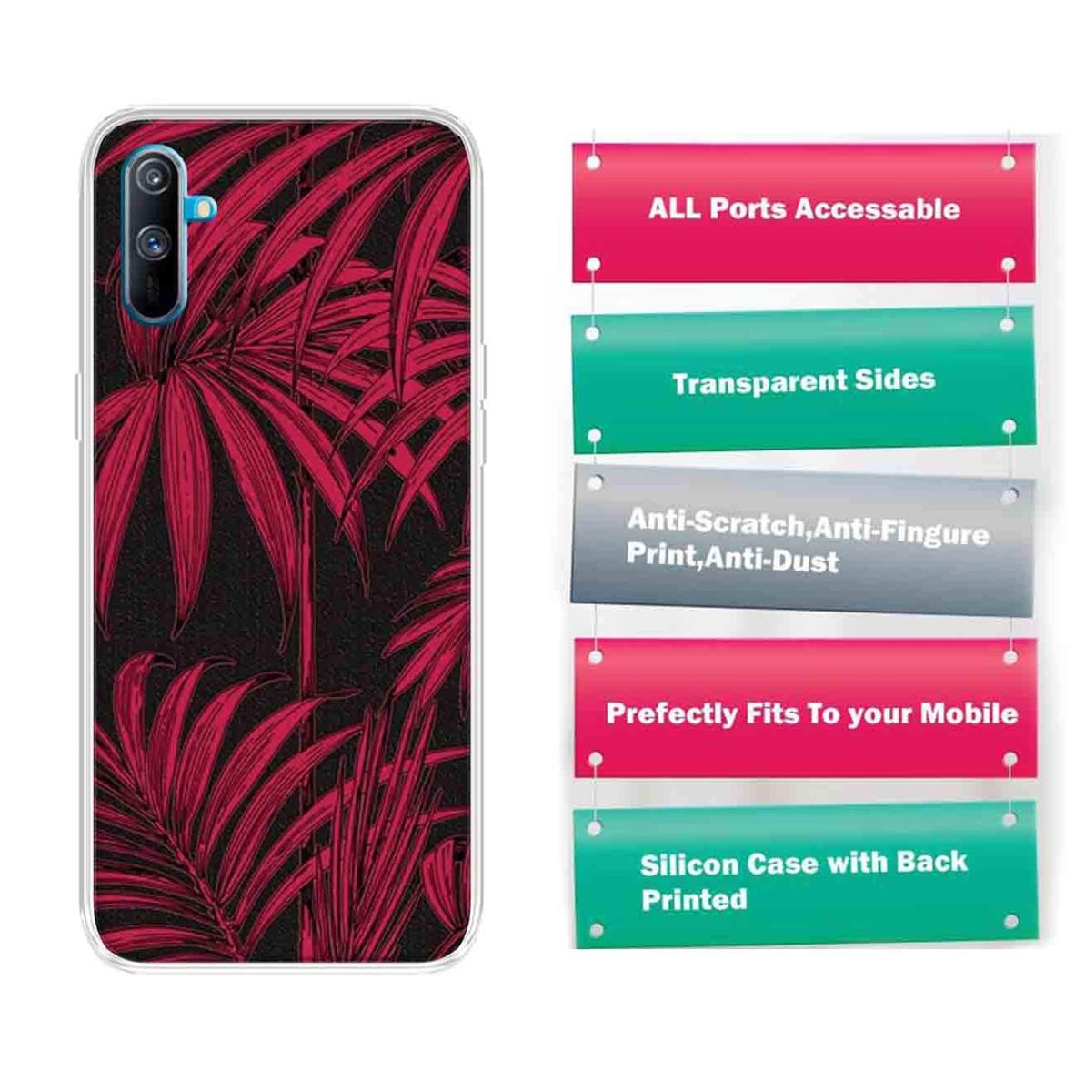 Amazon Brand - Solimo Designer Multicolor Attalea speciosa Red Pattern Printed Soft Back Case Mobile Cover for Realme C3