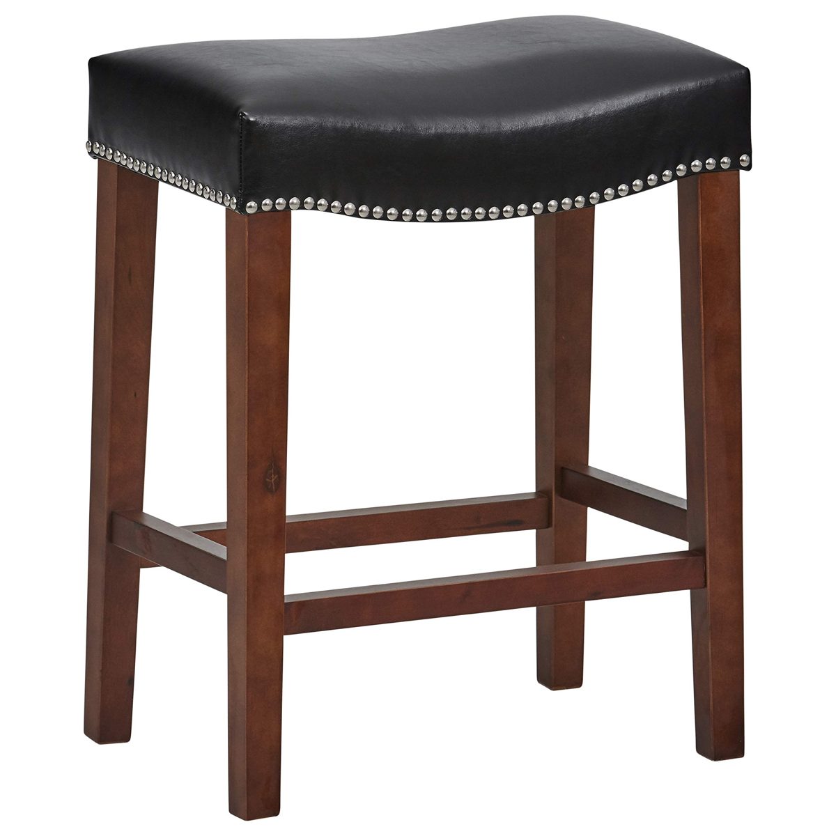 Amazon Brand – Ravenna Home Faraday Saddle Nailhead Counter Stool, 26"H, Black Faux Leather