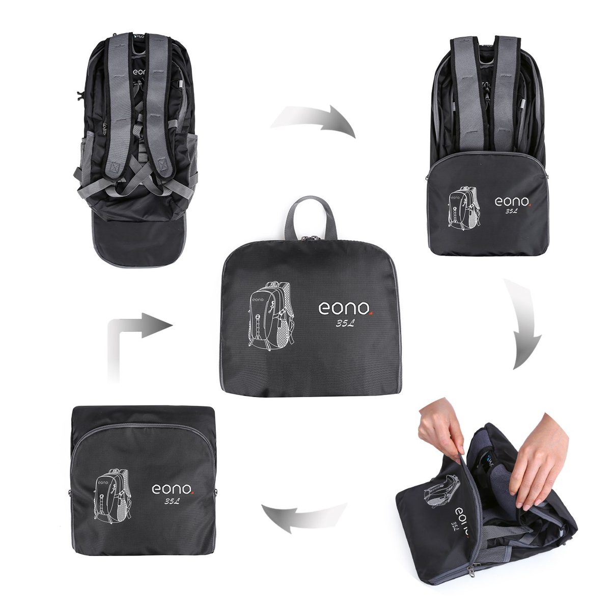 Eono Essentials 35L Large Foldable Hiking Backpack with Waterproof Rain Cover