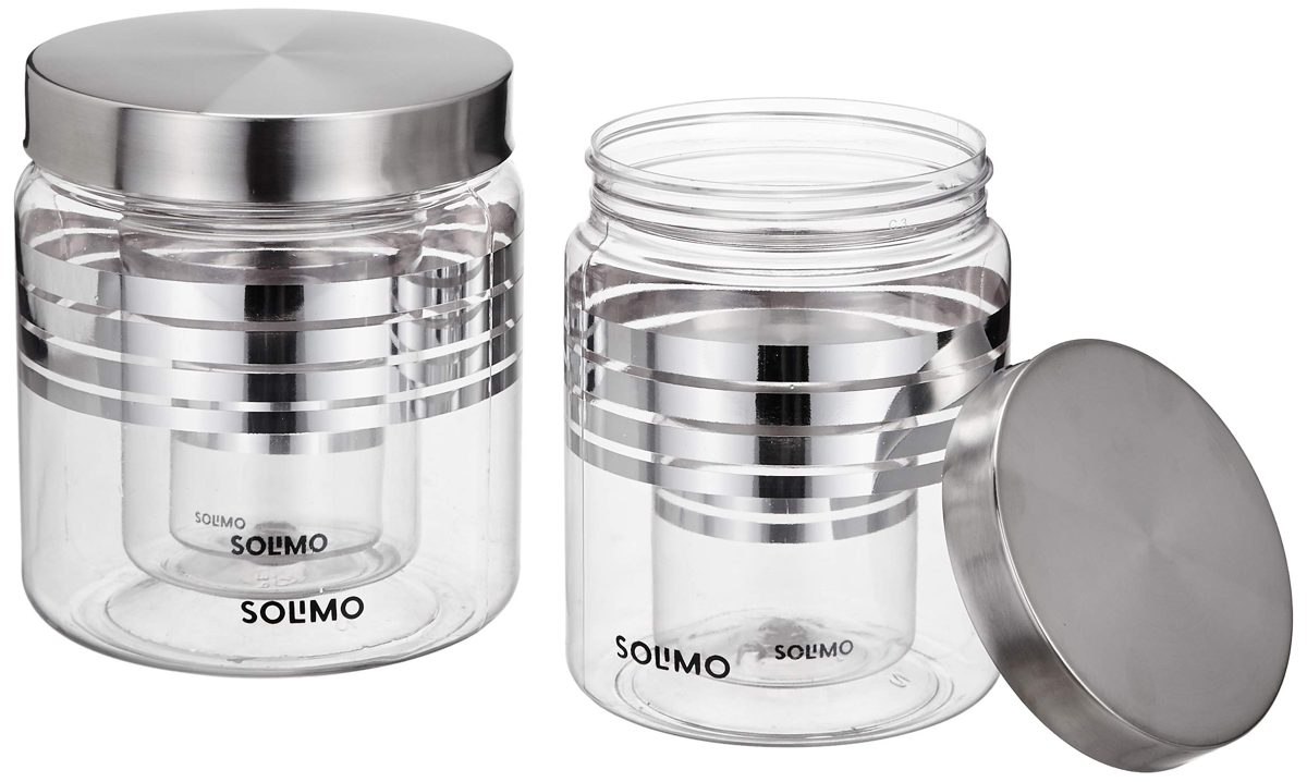 Amazon Brand - Solimo Plastic Container Set, 15-Pieces, Silver with Stainless Steel Lid & Wide Mouth
