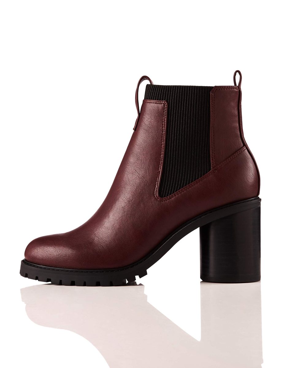 Amazon Brand - find. Chunky Sole Chelsea Boots, Rot Burgundy), US 7.5