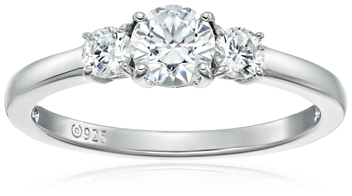 Platinum-Plated Sterling Silver Round 3-Stone Ring made with Swarovski Zirconia (1 cttw), Size 5