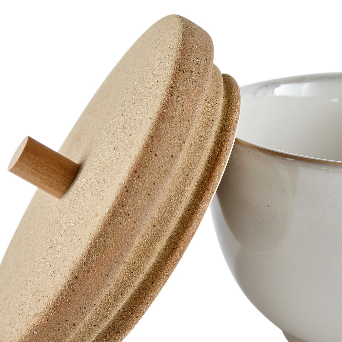 Amazon Brand – Stone & Beam Rustic Acorn Shaped Stoneware Box, 5"H, White and Clay