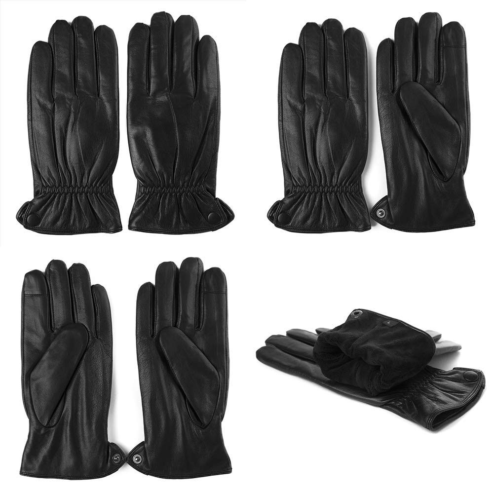 Winter 100% Leather Warm Lined Driving Motorcycle Dress Gloves For Men and Women 3 Size Black