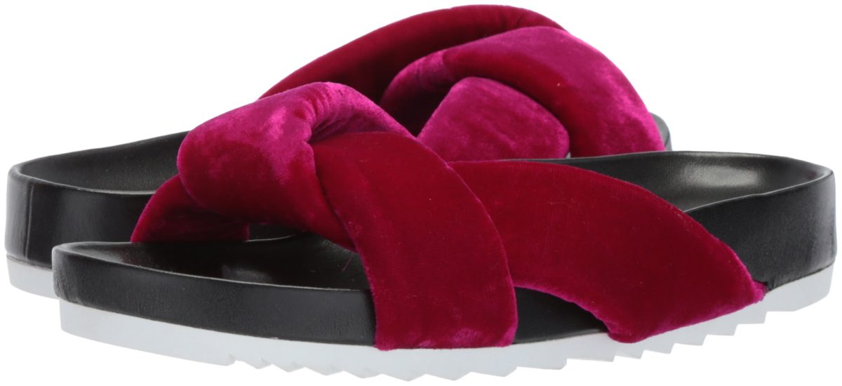 Amazon Brand - The Fix Women's Violet Twist Strap Soft Footbed Slide Sandal Flat, Magenta Velvet, 10 B US